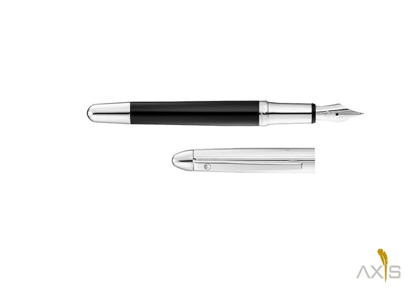 Pocket Füllfederhalter, Linien-Design Silber/Lack schwarz - Waldmann