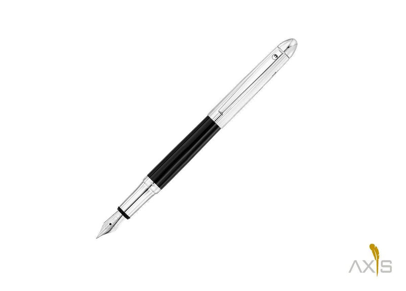 Pocket Füllfederhalter, Linien-Design Silber/Lack schwarz - Waldmann