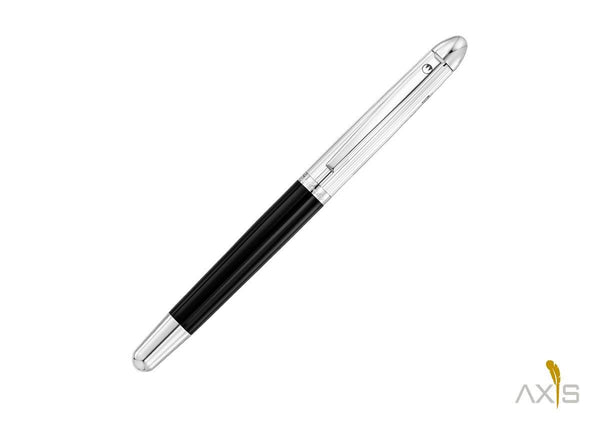 Pocket Füllfederhalter, Linien-Design Silber/Lack schwarz - Waldmann