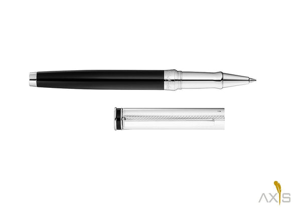 Edelfeder Rollerball, Korn-/Linien-Design Silber/Lack schwarz - Waldmann