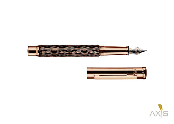 Füllfederhalter Schaft Rosegold Welle schwarz, Beschlagteile rosé vergoldet - Otto Hutt