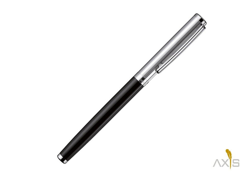 Füllfederhalter Design 01 schwarz, platiniert, Streifenguilloche - Otto Hutt
