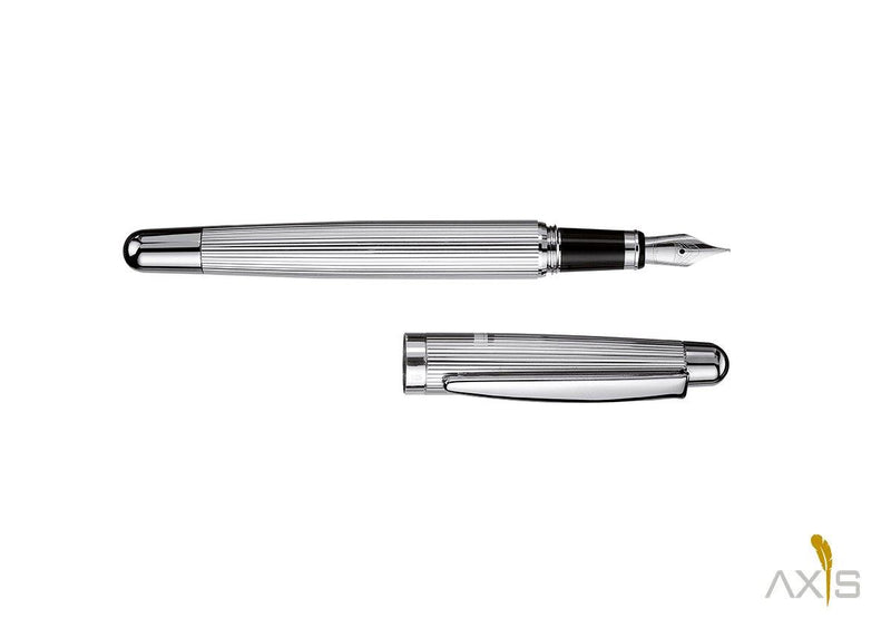 Füllfederhalter Design 02 Sterlingsilber, Streifenguilloche, platiniert - Otto Hutt