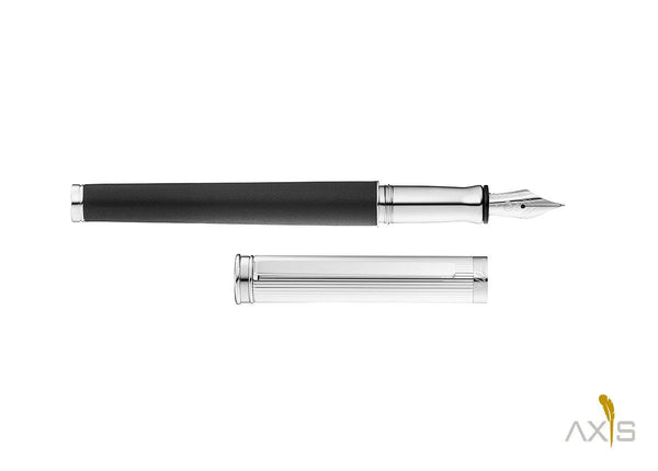 Solon Füllfederhalter, Silber Linien-Design/Nappaleder schwarz - Waldmann