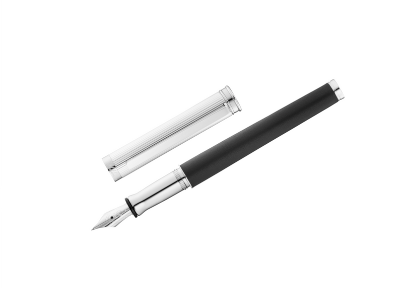 Solon Füllfederhalter, Silber Linien-Design/Nappaleder