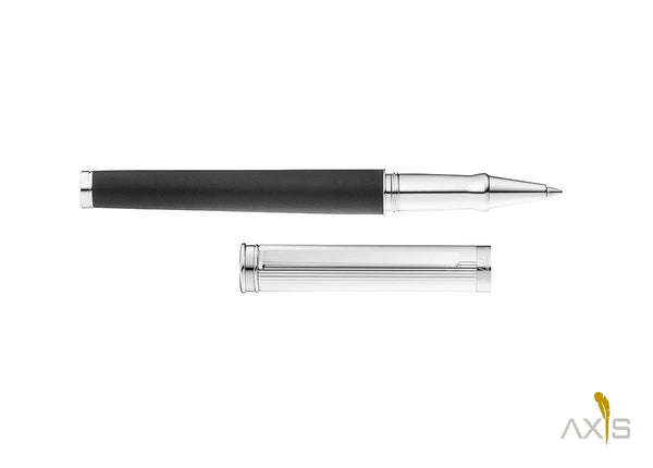 Solon Rollerball, Silber Linien-Design/Nappaleder schwarz - Waldmann