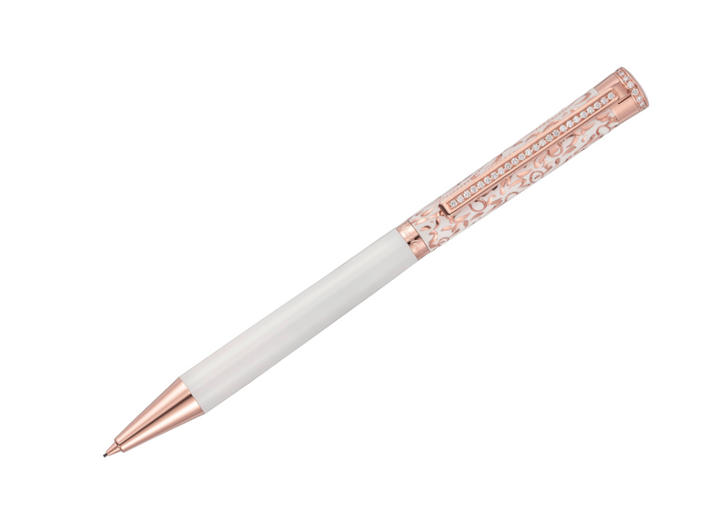 Xetra Vienna Lady Drehbleistift, Lack weiß, Handgravur, Rosegold