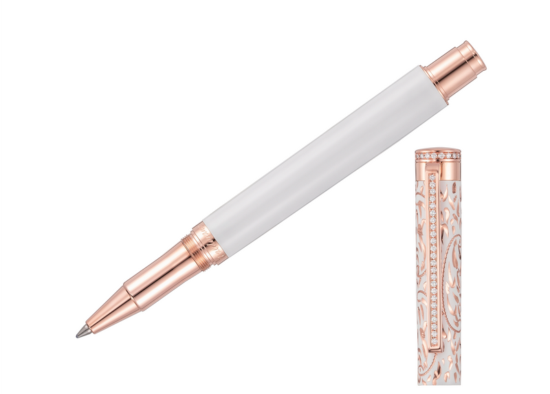 Xetra Vienna Lady Rollerball, Lack weiß, Handgravur, Rosegold