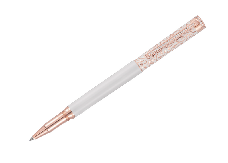 Xetra Vienna Lady Rollerball, Lack weiß, Handgravur, Rosegold