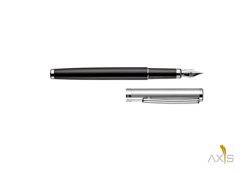 Füllfederhalter Design 01 schwarz, platiniert, Streifenguilloche - Otto Hutt
